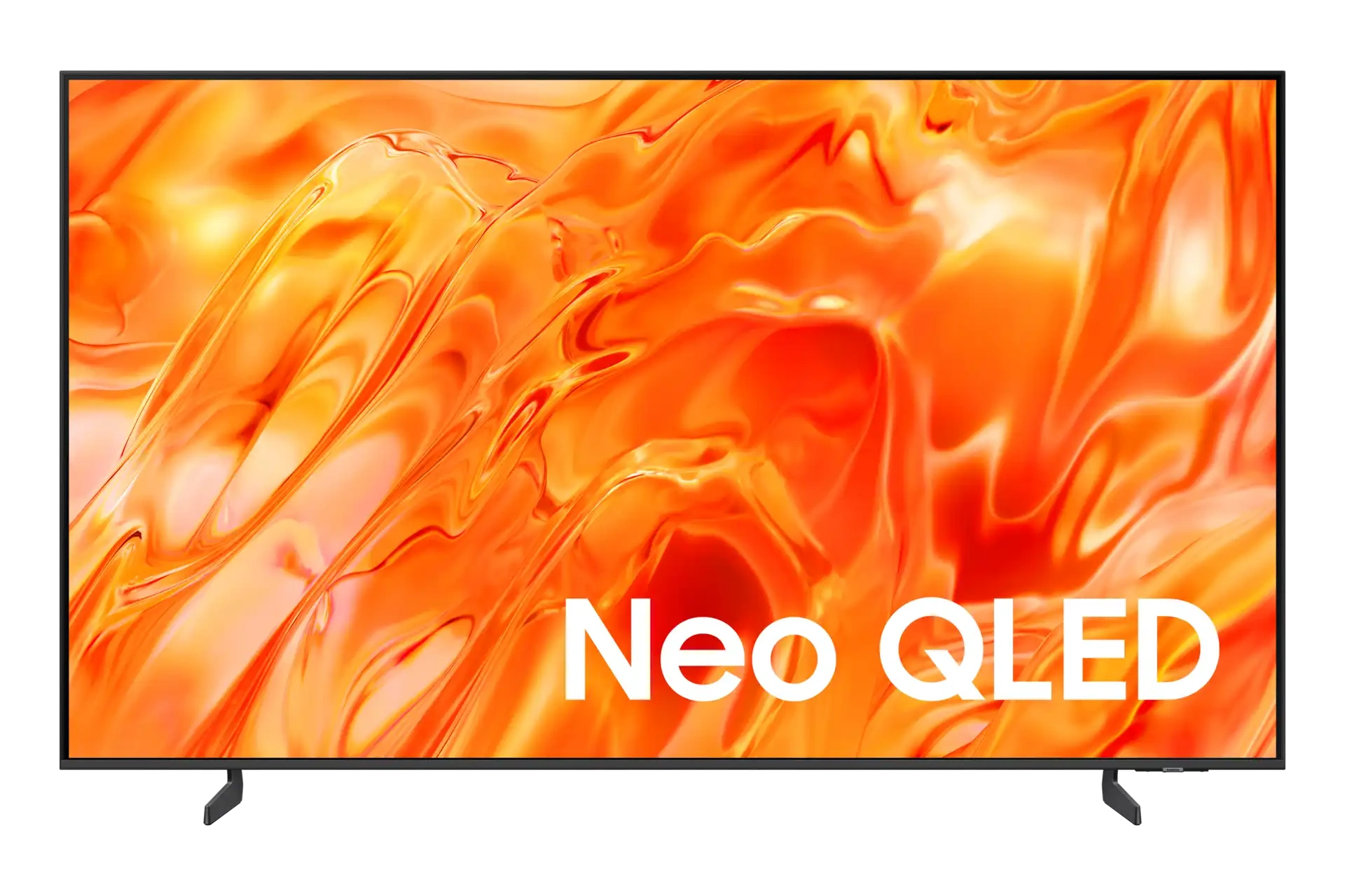 Samsung QE43QN70H 43 אינץ׳ – תמונת המוצר טלוויזיה חכמה Samsung QE43QN70H 43 אינץ׳ Neo QLED 4K – מראה המסך ומעמד צדדי