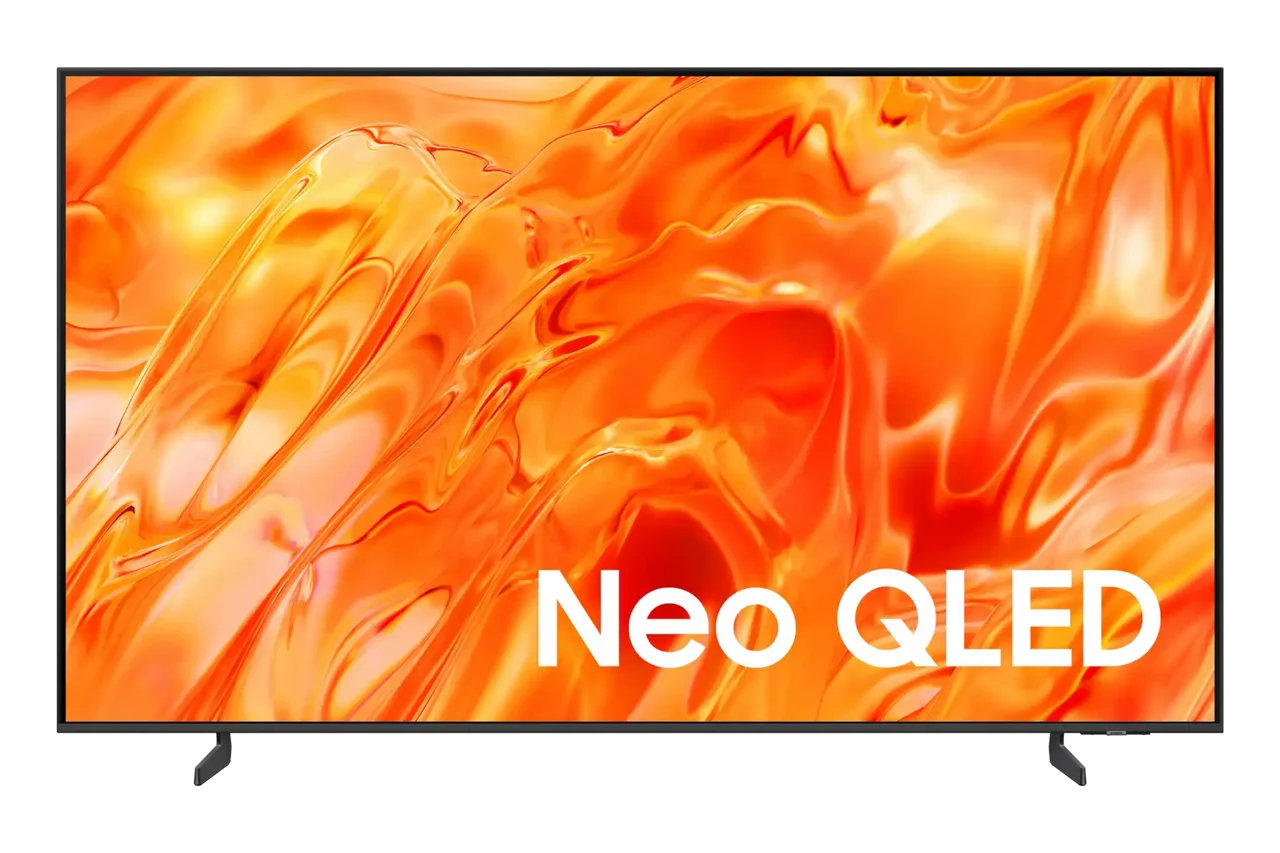 Samsung QE50QN70H 50 אינץ׳ – תמונת המוצר טלוויזיה חכמה Samsung QE50QN70H 50 אינץ׳ Neo QLED 4K – מראה המסך ומעמד צדדי