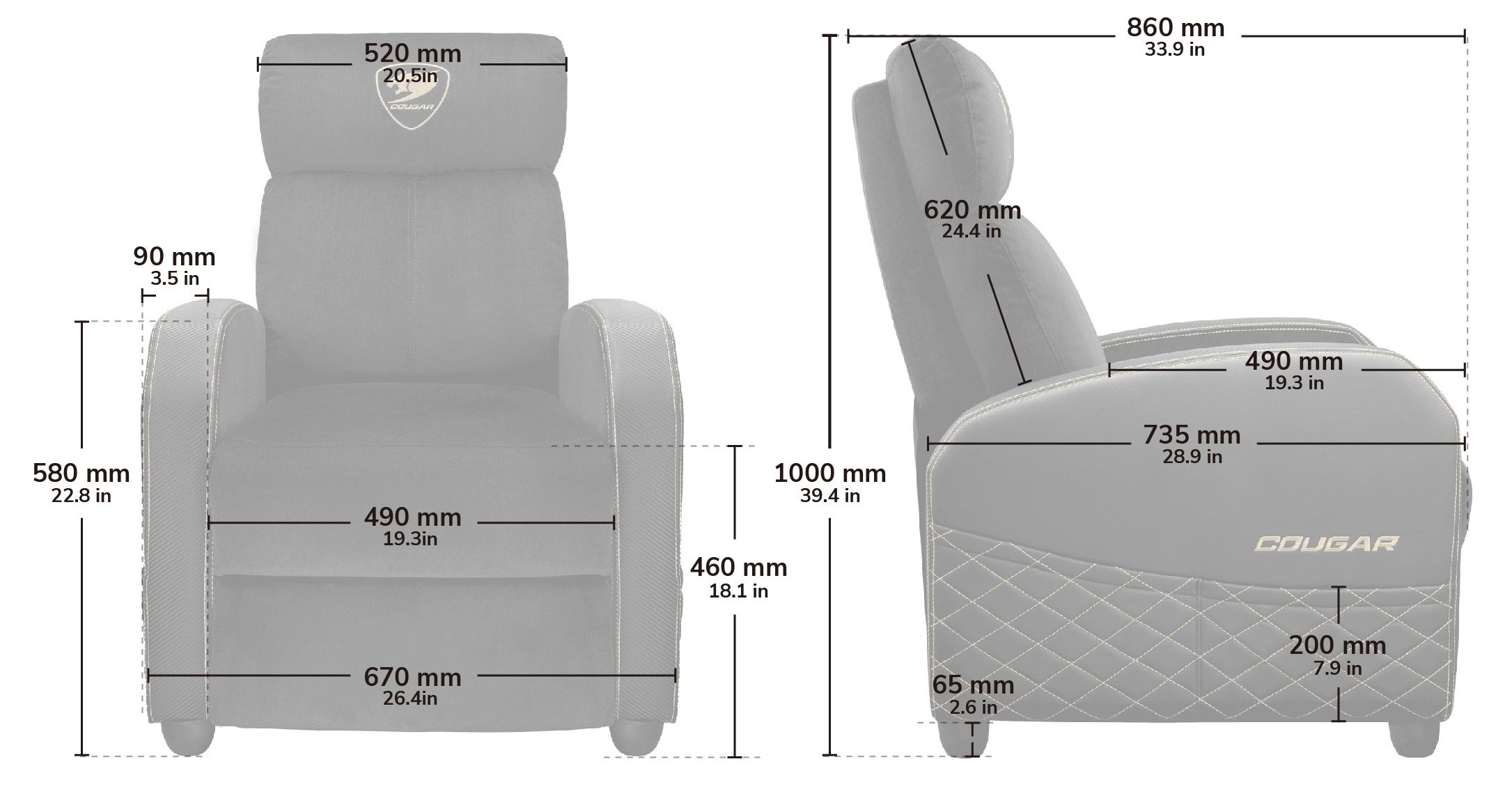 תרשים מידות COUGAR RANGER ELITE JET GRAY