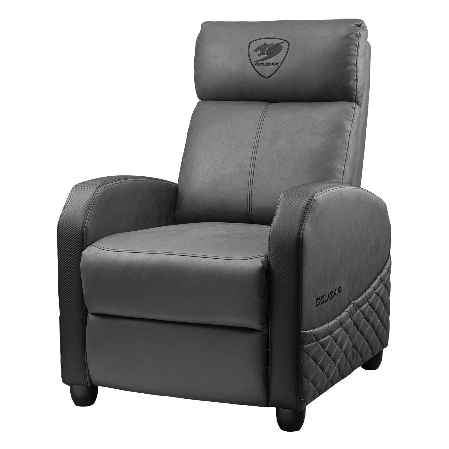 COUGAR RANGER ELITE JET GRAY – עיצוב דמוי עור אפור ספת גיימינג COUGAR RANGER ELITE JET GRAY מבט צד קדמי