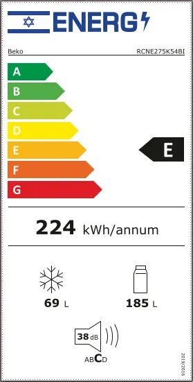 דירוג אנרגטי BEKO RCNE275K54BI תווית אנרגיה BEKO RCNE275K54BI