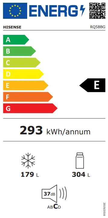 דירוג אנרגטי E למקרר Hisense RQ581WG, חיסכון באנרגיה