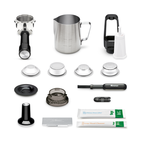 תכולת האריזה והאביזרים של מכונת הקפה Sage Barista Pro SES878BST תכולת האריזה והאביזרים של מכונת הקפה Sage Barista Pro SES878BST
