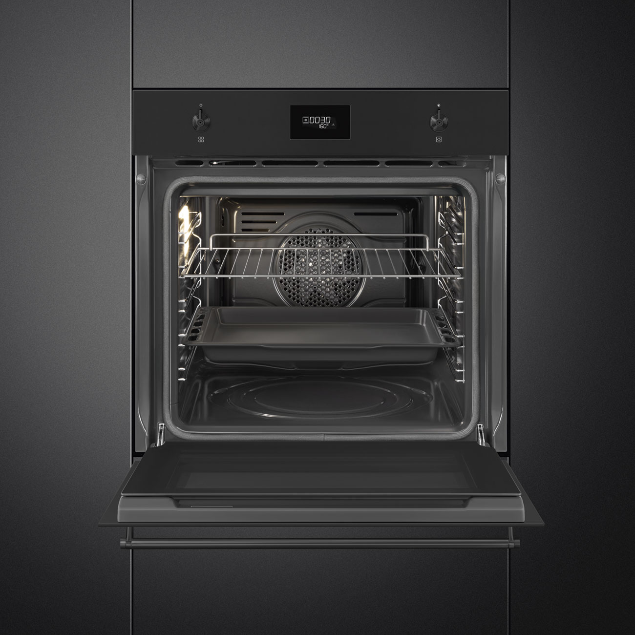 תנור בנוי פירוליטי SMEG SFP6301TVN במצב פתוח