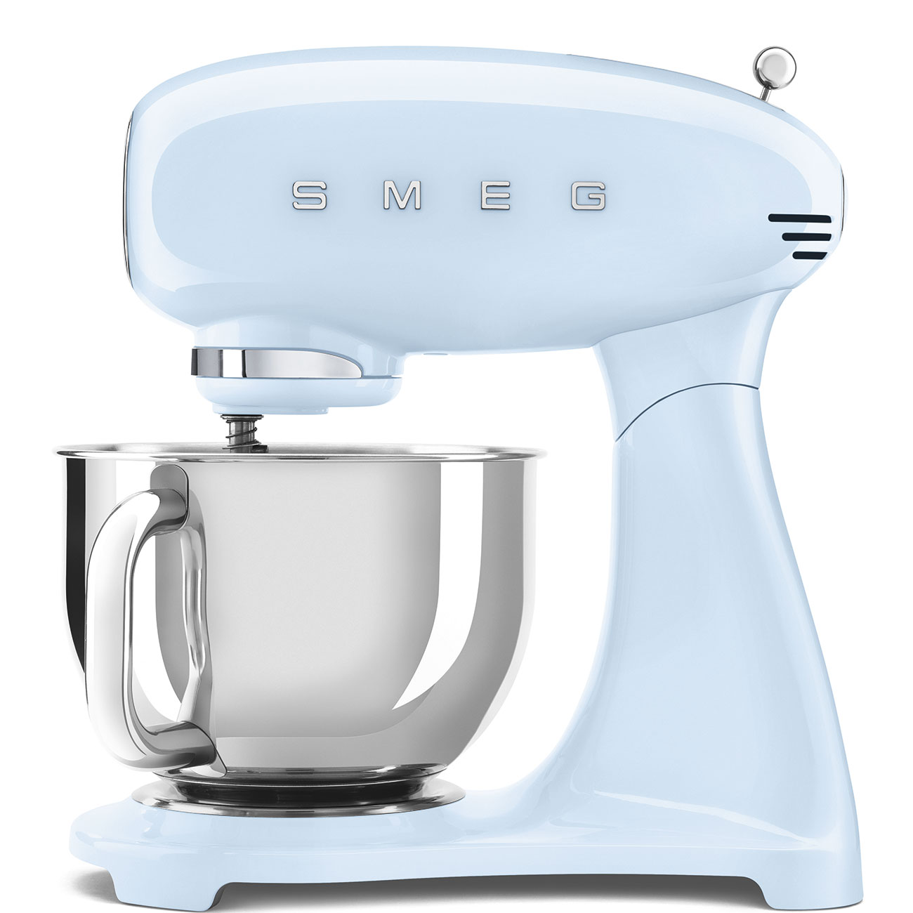 SMEG SMF03PBEU כחול פסטל - מיקסר פרימיום בעיצוב איטלקי מיקסר שולחני SMEG SMF03PBEU כחול פסטל בעיצוב רטרו עם קערת נירוסטה