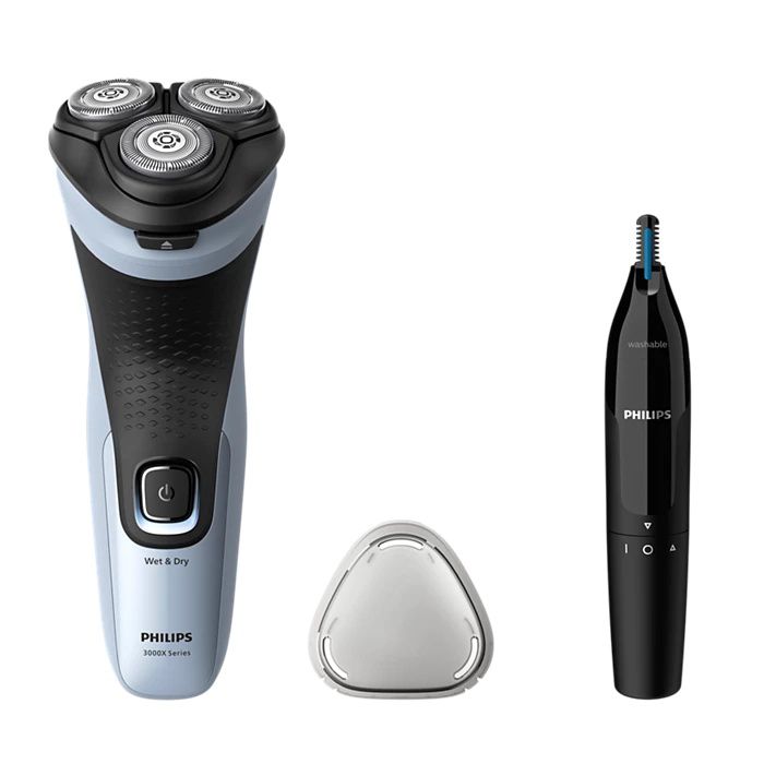 מכונת גילוח Philips Shaver 3000X X3003/02 לשימוש רטוב ויבש עם טרימר וקוצץ אף