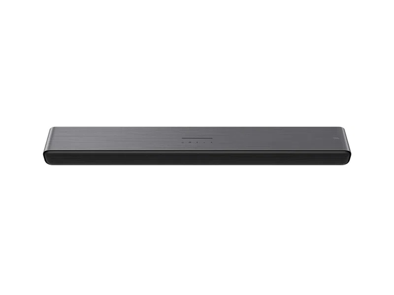 מבט על מקרן קול TCL S45H מבט עילי על מקרן קול TCL S45H המדגיש את העיצוב המינימליסטי וכפתורי המגע.