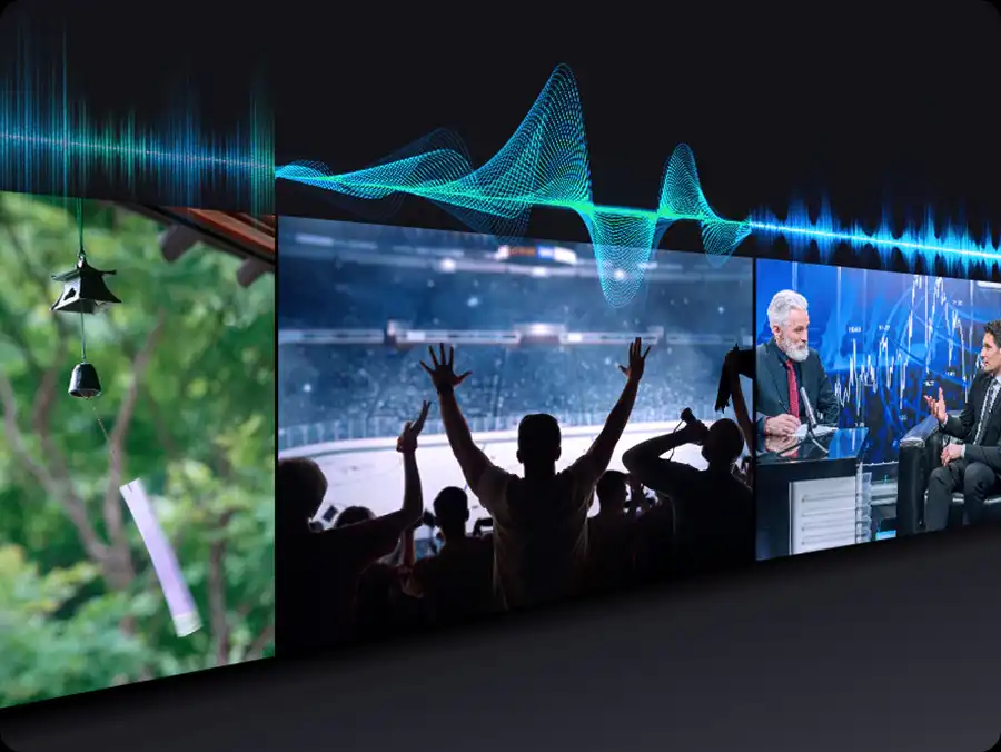 Samsung UE100M90H ‏100 אינץ׳ – AI Sound להתאמת צליל בזמן אמת, דיאלוגים ברורים ואקשן מאוזן