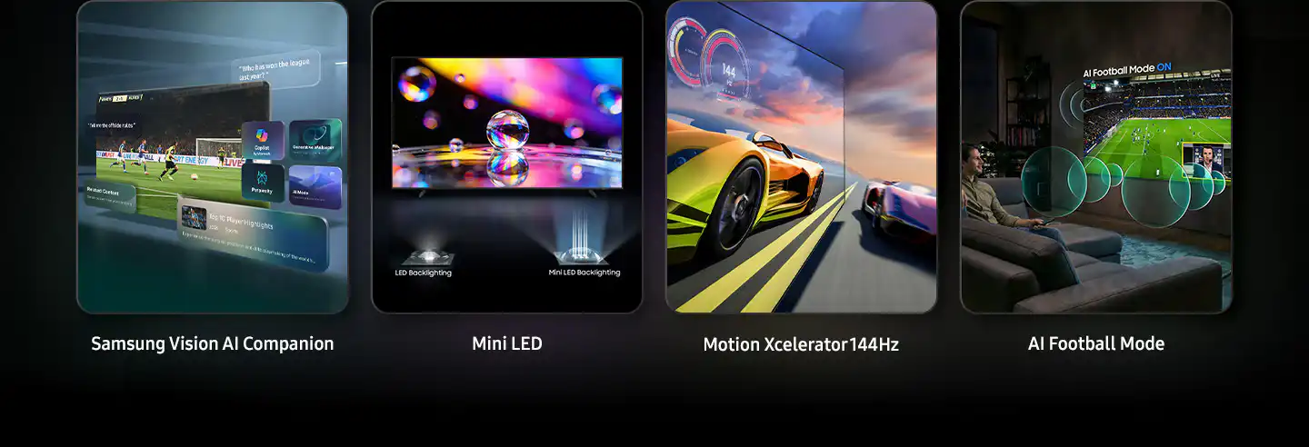 Samsung UE100M90H ‏100 אינץ׳ – סקירת תכונות מרכזיות Mini LED, ‏Vision AI, ‏NQ4 AI Gen2 ו־144Hz