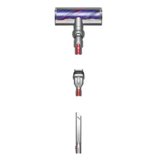 כל האביזרים של שואב אבק Dyson V8 Advanced SV25: מברשת Motorbar, אביזר קומבי, אביזר קרביס ועמדת עגינה