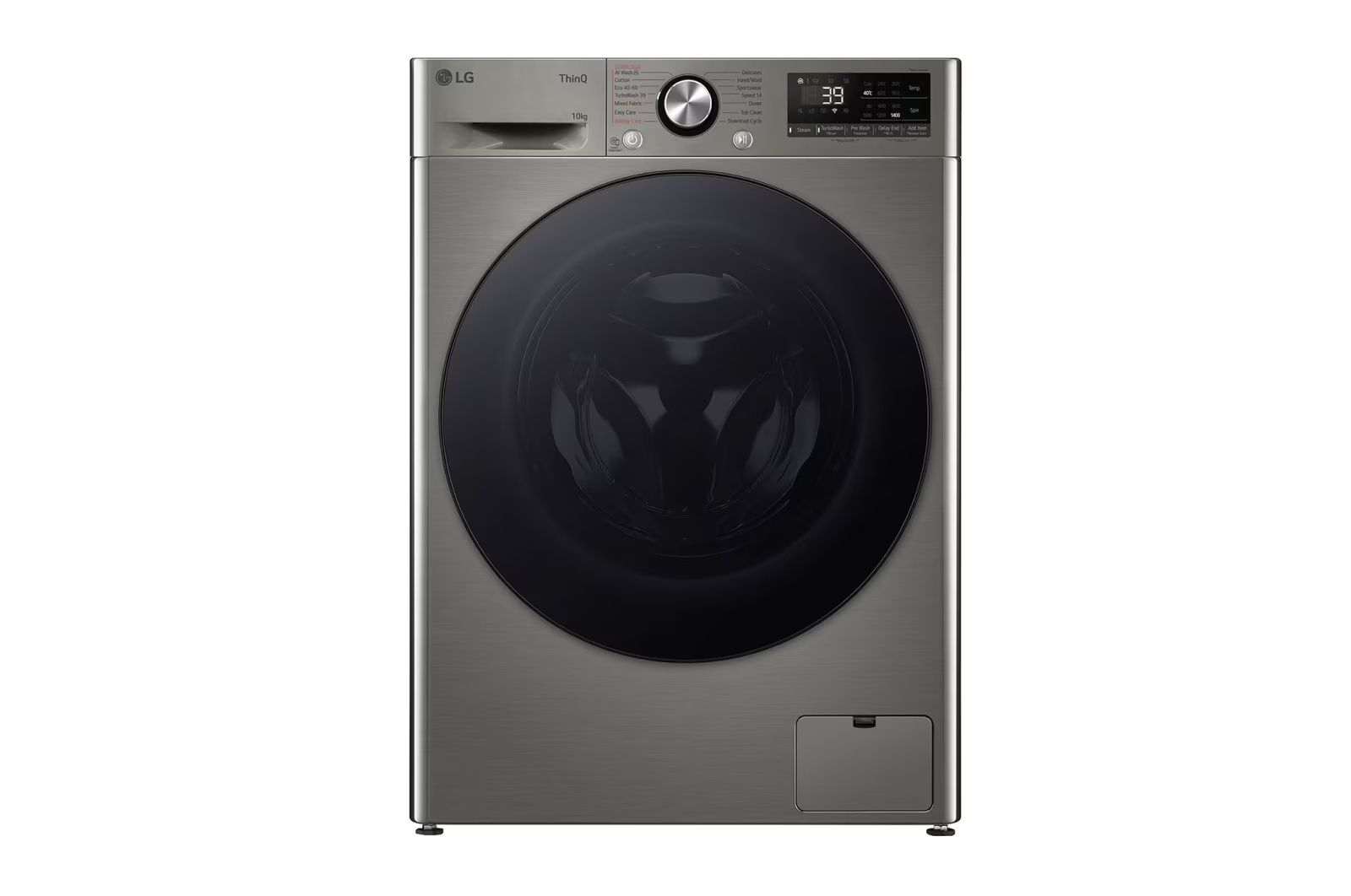מכונת כביסה LG WF10214GBB כסופה, מבט חזיתי