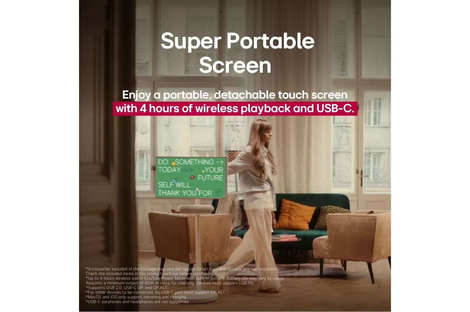 LG StanbyME 2 – חיבור USB-C נוח לעבודה ולתצוגה חיבור USB-C למסך LG StanbyME 2 לצפייה ולעבודה עם מחשב נייד