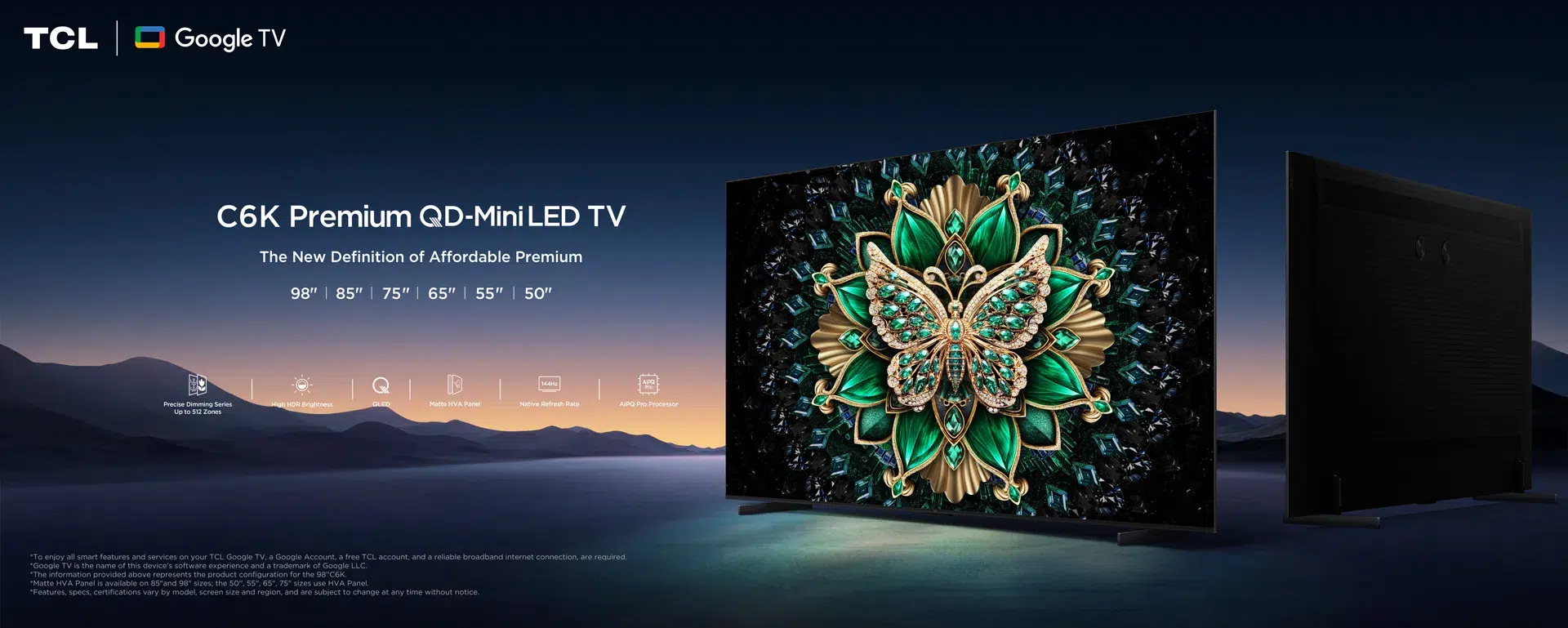 TCL 50C6K QD-Mini LED 4K Google TV תמונה ראשית טלוויזיה 50 אינץ׳ TCL 50C6K QD-Mini LED Google TV תמונה ראשית