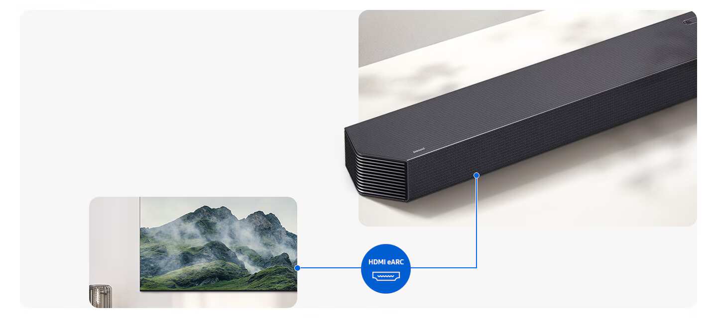 Samsung HW-Q930H חיבור HDMI eARC חיבור HDMI eARC במקרן קול Samsung HW-Q930H להעברת Dolby Atmos באיכות גבוהה