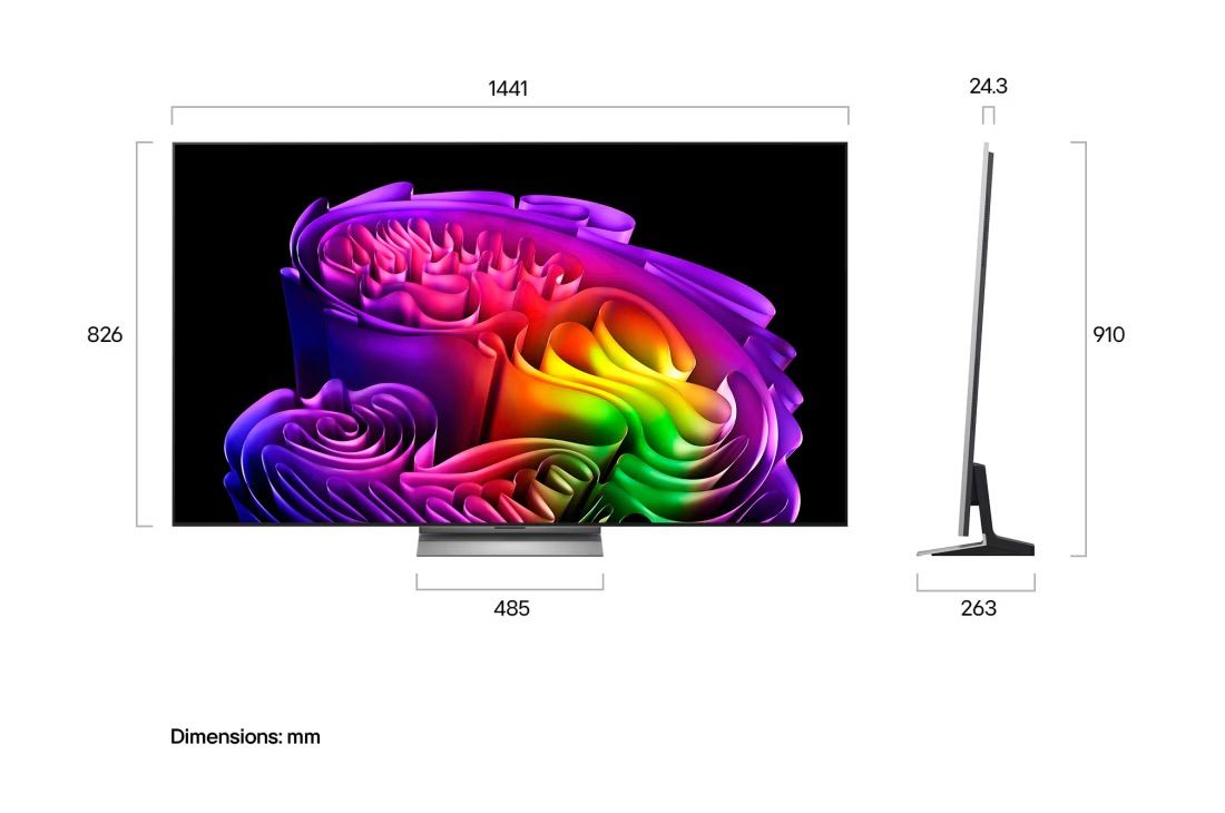 מידות LG OLED65G66LW תרשים מידות טלוויזיה LG OLED65G66LW 65 אינץ