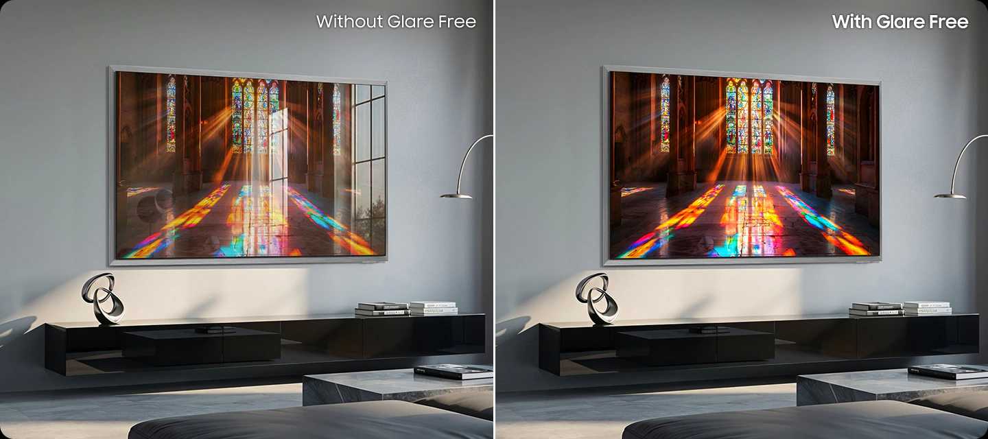 Glare Free ו-OLED ב-Samsung QE65S95H Glare Free ב-Samsung QE65S95H עם שחור עמוק וצבעים אמיתיים
