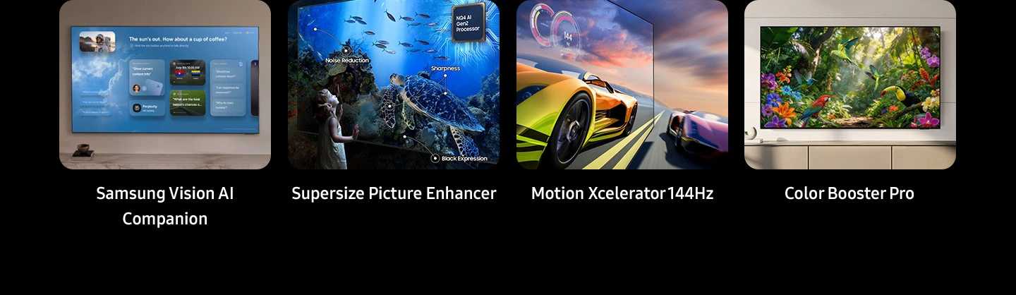 תכונות מרכזיות בטלוויזיה Samsung UE98U9000H 98 אינץ' Vision AI ו-Motion Xcelerator 144Hz