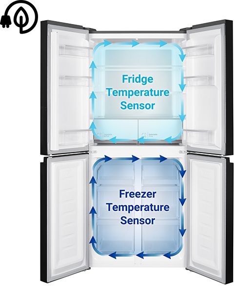 בקרת חיישנים כפולה  למקררי Hitachi שני Eco Thermo-Sensors, אחד בתא ההקפאה והשני בתא המקרר.