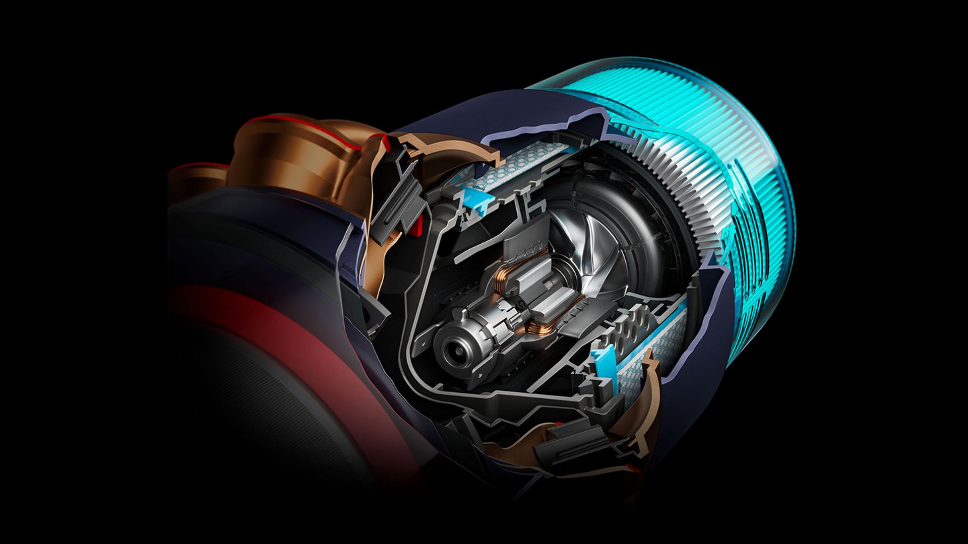 שואב אבקDyson Gen5detect Absolute בגוון כחול ונחושת חיישן Piezo אקוסטי: מאפשר למדוד ולספור את חלקיקי האבק הנשאבים למיכל האיסוף ולהציג אותם בזמן אמת תוך כדי הניקיון