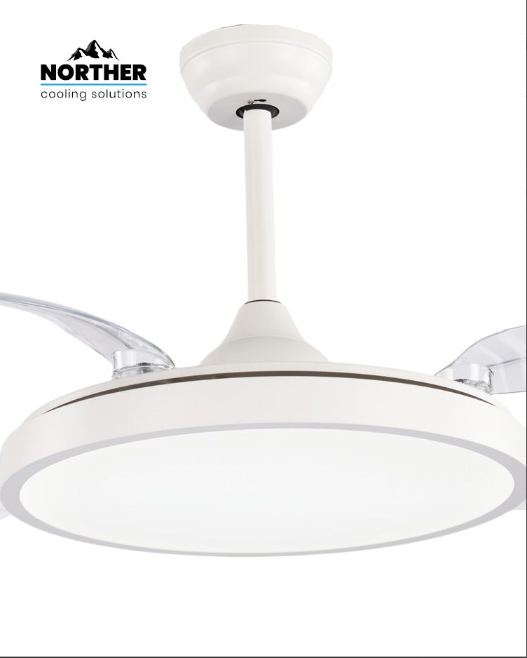 תקריב גוף תאורת LED העגול של מאוורר תקרה NORTHER ROSE