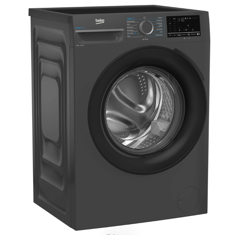 מכונת כביסה Beko BK8320ATUM — מבט בזווית עם דלת סגורה