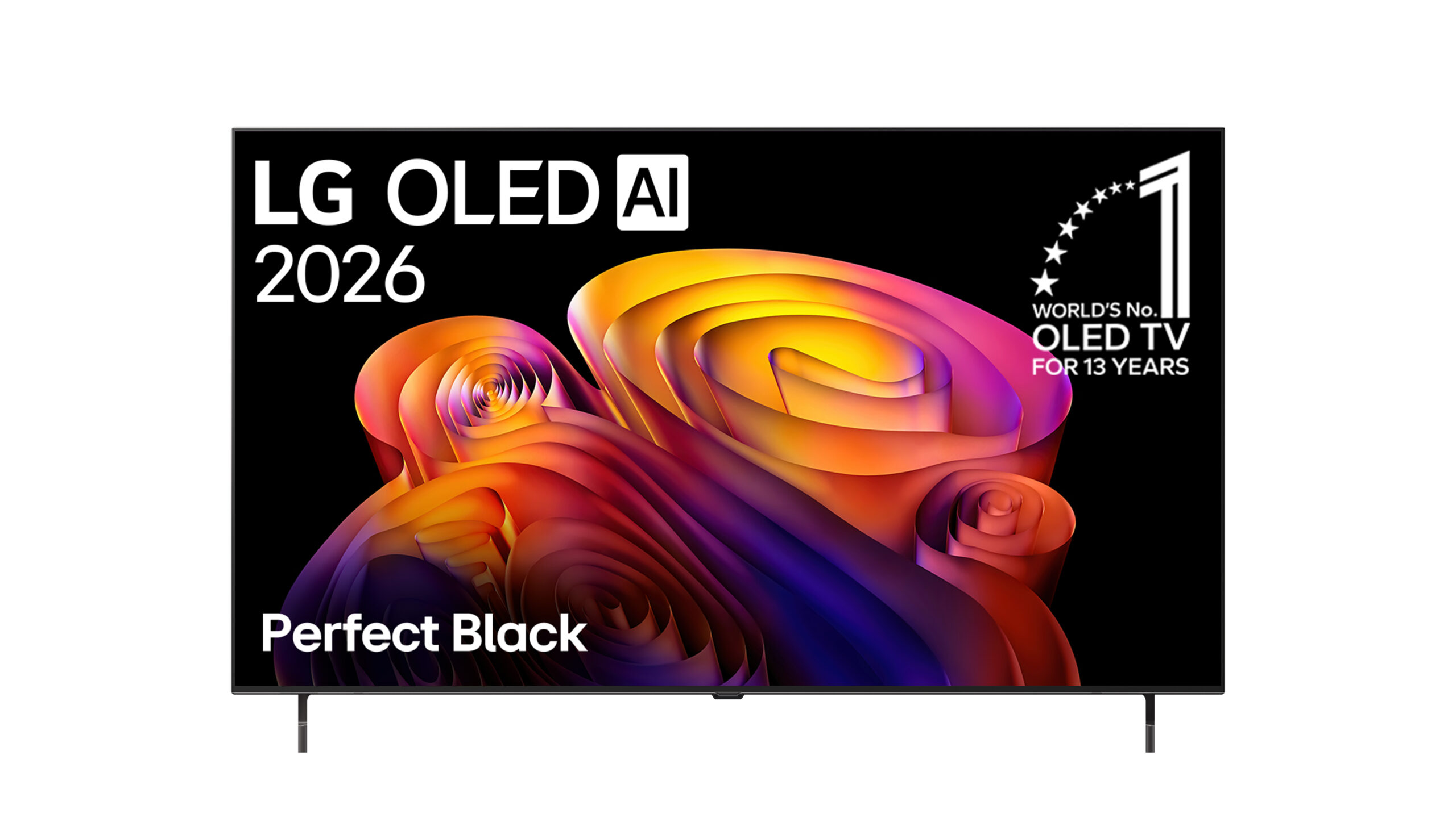 תמונת המחשה לסדרת LG OLED B6 עם יצירה צבעונית על מסך שחור ושתי רגליות