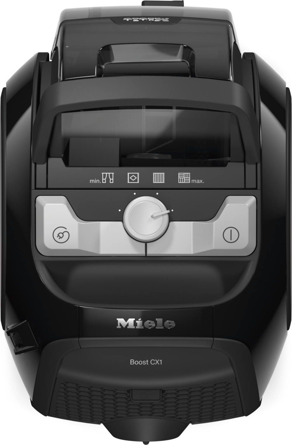 מבט על בורר העוצמה וידית הנשיאה של Miele Boost CX1