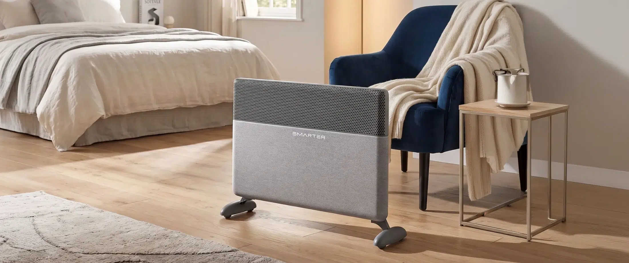 SMARTER FA1000 – תנור החימום ליד כורסה ומיטה באור יום