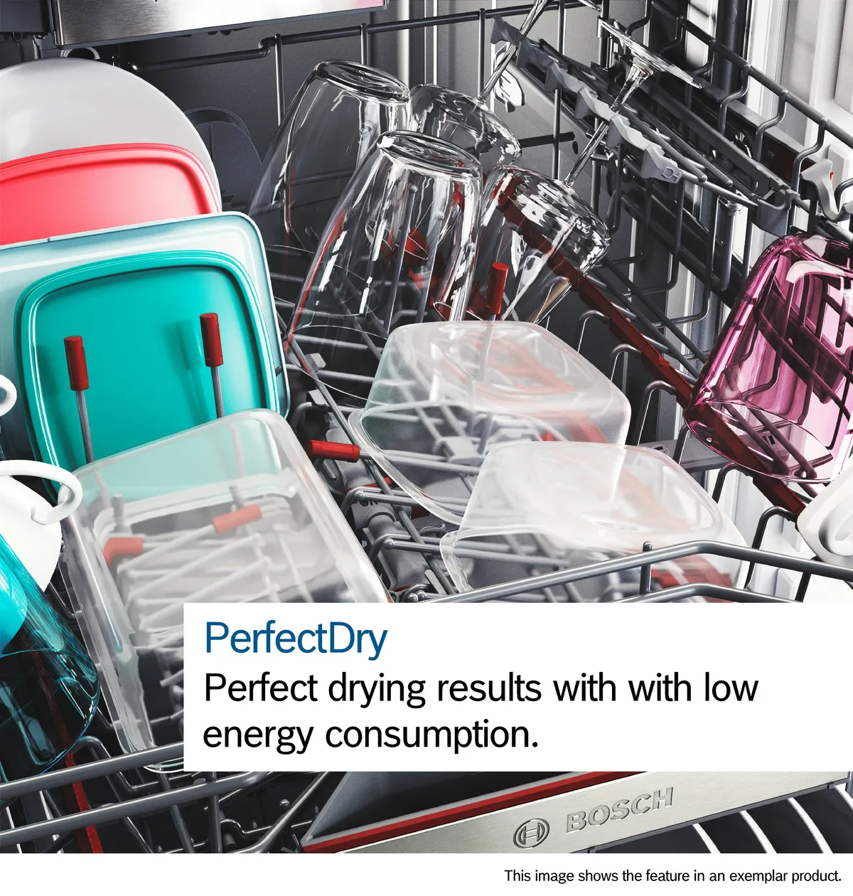 הדגמת Bosch PerfectDry עם כלי פלסטיק וסלסילת כלים