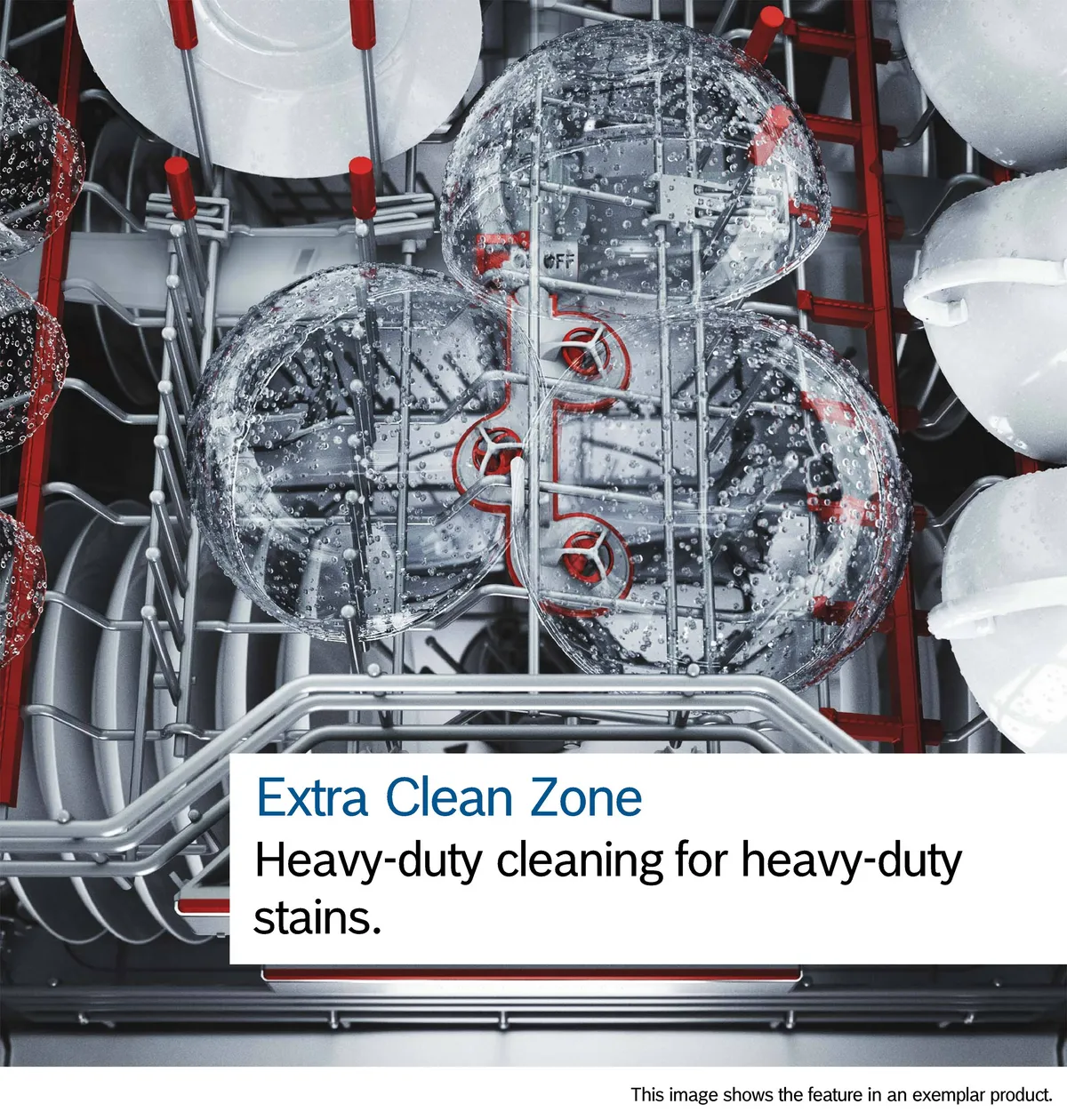 שלוש פיות Extra Clean Zone לניקוי מוגבר בסל העליון