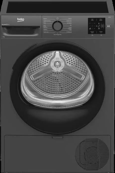 מייבש כביסה Beko BM10875ATNX 10 ק״ג בצבע אנתרציט, מבט חזיתי עם דלת תוף שקופה
