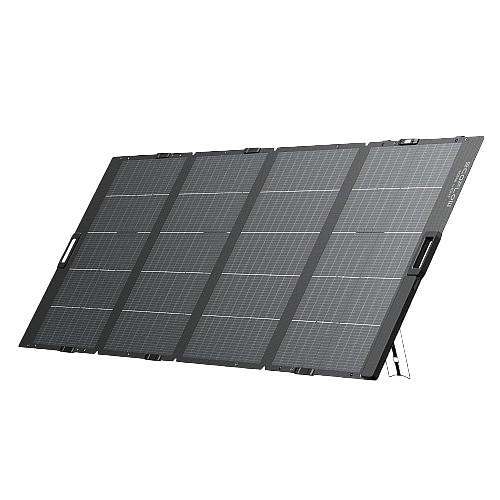 פאנל סולארי מתקפל EcoFlow 400W NextGen פרוש עם ארבעה משטחי קליטה ומעמד אחורי
