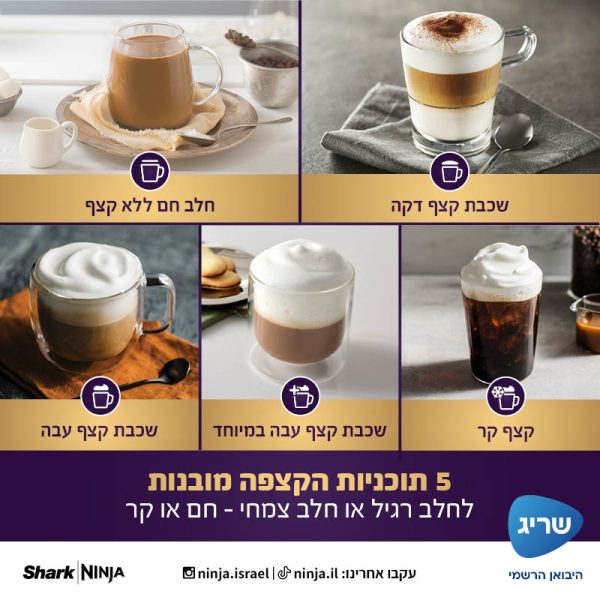 חמש תוכניות ההקצפה של Ninja Luxe Café Pro ES703 – חלב חם, קצף דק, עבה, עבה במיוחד וקצף קר