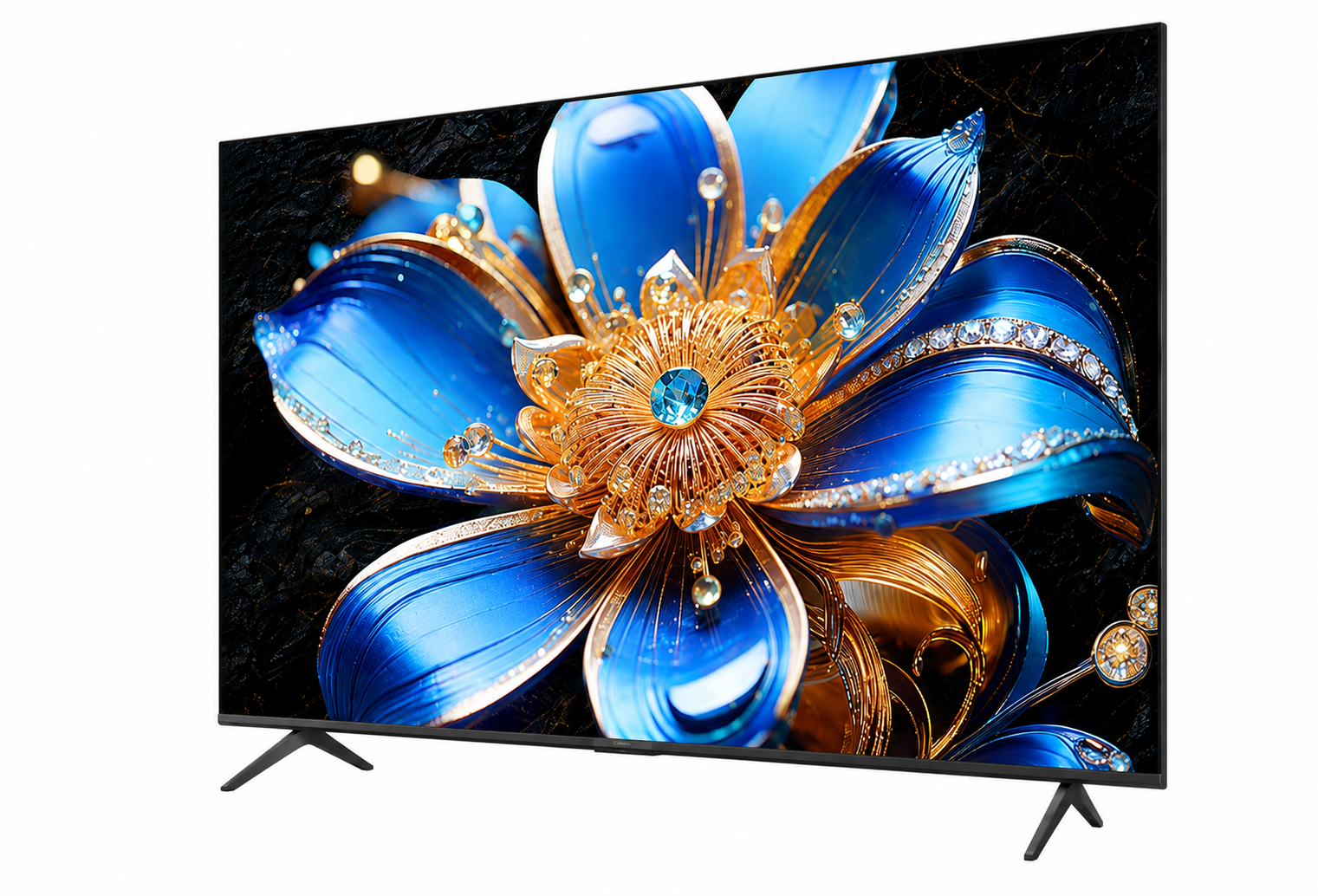 TCL 50T6D צילום אלכסוני של המסך המסגרת ושתי הרגליות