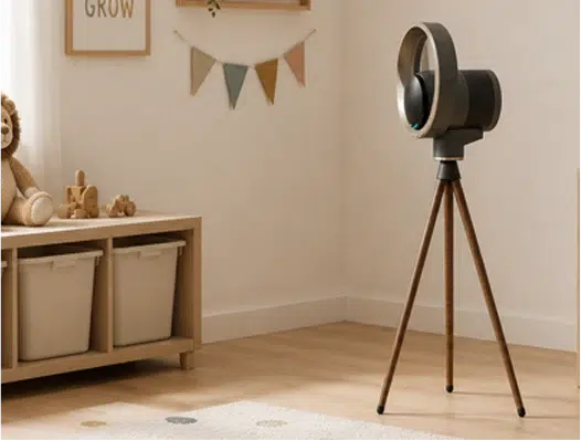 SMARTER PureAura C3 בחדר מעוצב עם ריהוט עץ